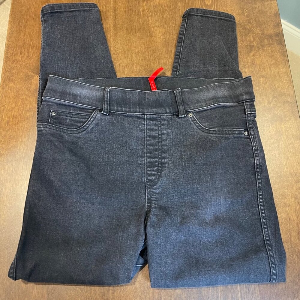 SPANX EveryWear Ankle Skinny Jeans Womens Size Large Clean Black Color Stretch - Picture 6 of 12